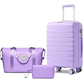 LARVENDER Luggage Sets 3 Piece with Duffel Bag Hardside PP Carry On Suitcase with 360° Spinner Wheels TSA Lock Luggage Sets for Women, Lavender