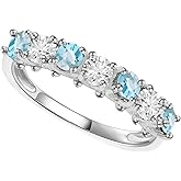 Tirafina Gemstone and Lab-Created White Sapphire Band Ring, Alternating Stones, Sterling Silver, (3.5mm stone)