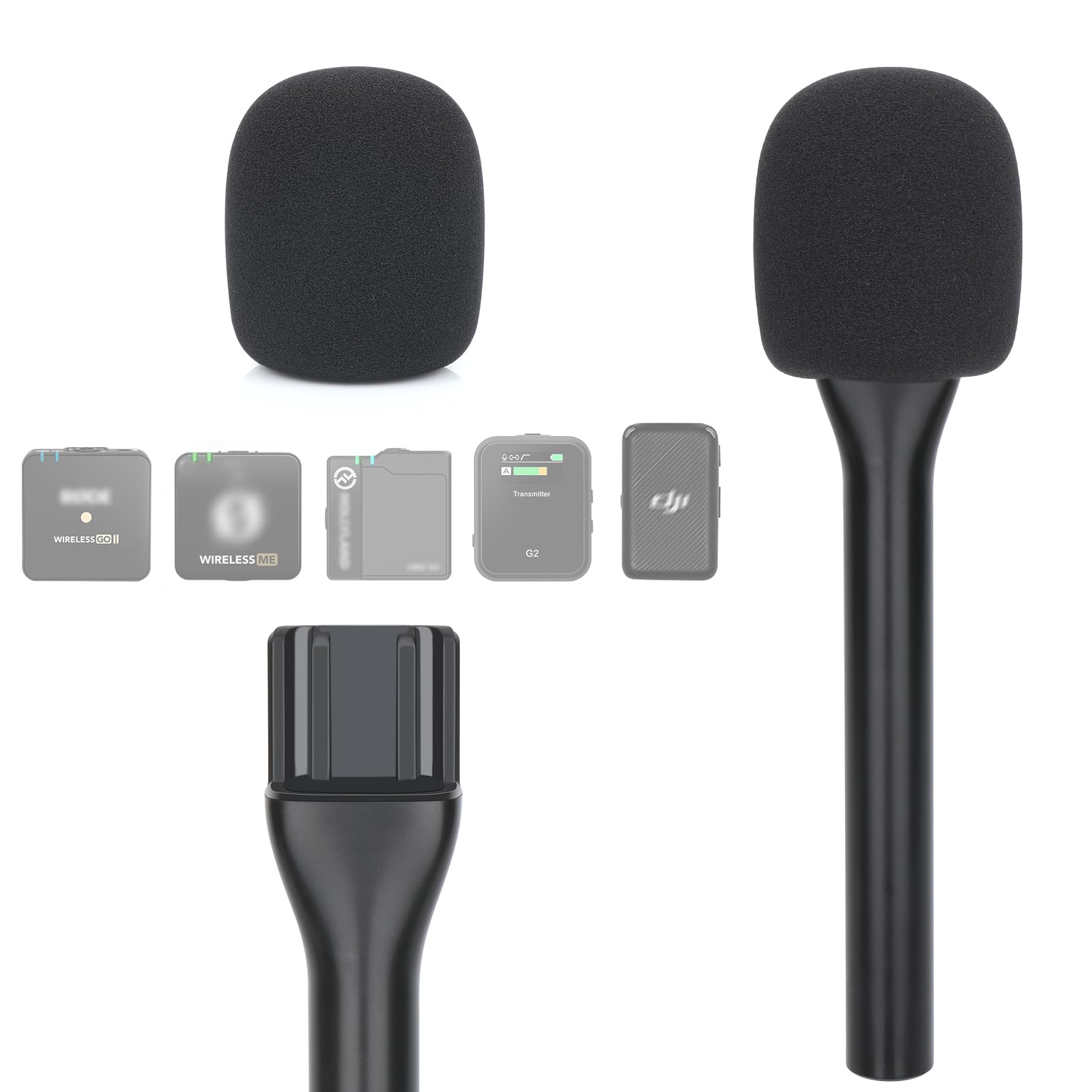 YOUSHARES Universal Interview GO Handheld Adapter for Rode Wireless GO II Mic, Wireless GO/Me/Pro, DJI Mic, DJI Mic 2 - Interview Microphone Handle with Mic Cover Foam for Most Wireless Mic