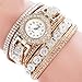 Rhinestone Bracelet Watch,COOKI Analog Fashion Clearance Lady Watches Female Watches on Sale Casual Wrist Watches for Women,Round Dial Case Comfortable PU Leather Watch-H14 (Beige)
