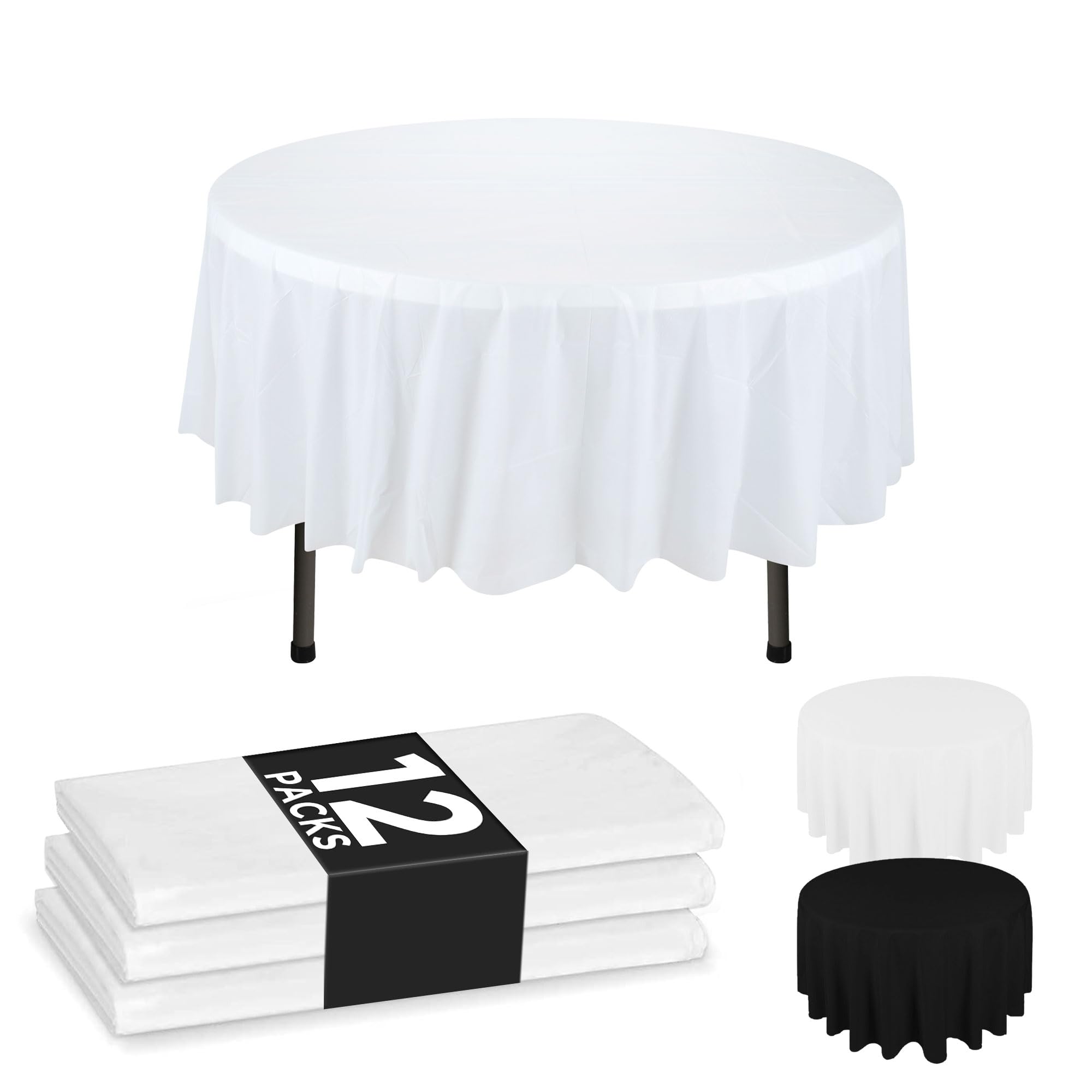 Photo 1 of NORZEE Tablecloth, 12-Pack White Plastic Round 84", Disposable for Parties