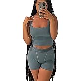 LICOBOD Casual Workout Sets 2 Piece Outfits for Women Ribbed Crop Tank Top High Waist Yoga Leggings Lounge Wear Tracksuit