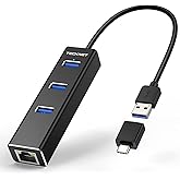 TECKNET USB to Ethernet Adapter, USB C to Ethernet, Aluminum 3 Port USB 3.0 Hub with RJ45 10/100/1000 Gigabit Ethernet Adapte
