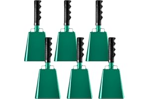 FOVERN1 6 PCS Metal Cowbell with Handles, Large Loud Cow Bells Noise Makers for Football Games, Sporting Events, New Year’s Eve, Celebrating and More(Green)