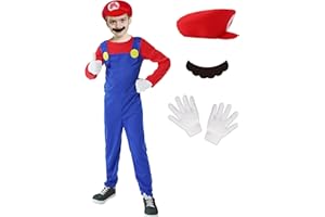 HEYFIZZ Mario Costume for Boys-Halloween Costume for Kids Cosplay Jumpsuit with Accessory
