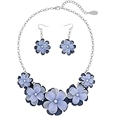Bocar Flower Collar Necklace, Floral Flower Summer Beach Statement Choker Necklace and Earrings Set for Women, Handmade Women Jewelry Gift