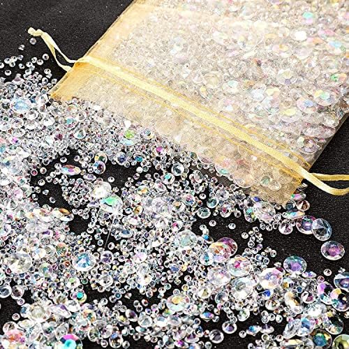 FENGCHUANG 4000 Pcs AB Coloured Fake Crushed Ice Stoness, Acrylic Diamond Gems Fake Diamond Crystal Gems for Vase Filling Table Decoration Wedding Display DIY Arts Crafts (3 Sizes)