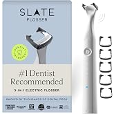 Slate Pro 3-in-1 Rechargeable Electric Flosser, Dentist Invented | Award-Winning, Woven Floss + Built-In Gum Brushes + Tongue Scraper, IPX7 Waterproof, 3 Modes, Water Flosser Alternative