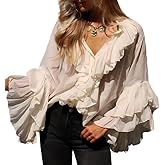 Flowy Chiffon Ruffled Top for Women Boho Puff Long Sleeve Peplum Shirts Fall V Neck Tie Front See Through Blouse Y2k