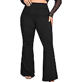 WDIRARA Women's Plus Size Elastic High Waist Flare Bell Bottom Ribbed Knit Long Pants