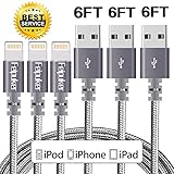Lightning cable, FEIPUKER (6FT) Nylon Braided Charging Cable Cord Lightning to USB Cable Charger Compatible for IPhone 7/ 7 Plus/6/6s/6 plus/6s plus/ 5c/5s,iPod, iPad, and More (3 PACK Gray)