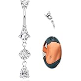 YOVORO 14G Surgical Steel Dangle Belly Button Ring for Women Teardrop Dangling Navel Ring Hypoallergenic Barbell CZ Belly Piercing Jewelry 6-16MM
