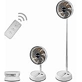 Greheywos Foldable Rechargeable Oscillating Fan 8" 7200mAh Battery Operated Small Fan, Quiet Table Standing Pedestal Fans for Bedroom Office Camping Travel (White body and black front grille)