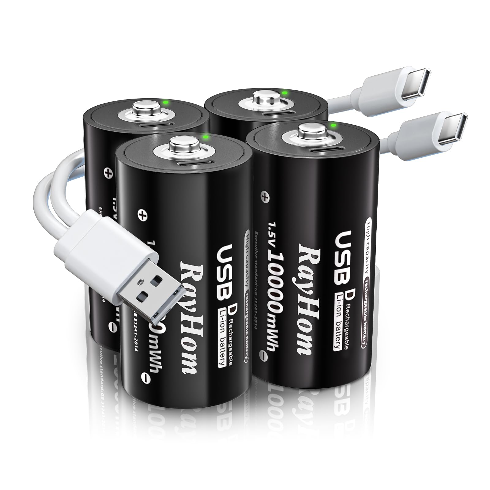 Lot De 2 Piles Rechargeables USB-C LR14 – Charge Complète En 2h, 1000 Cycles, 4100 MWh, Avec Protections De Circuit