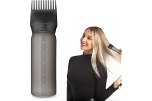 COMNICO Root Comb Applicator Bottle, 6 Ounce Hair Color Dispenser Scalp Brush Cap Cover, Portable Plastic Hair Dye Oil Applying Applicator with Graduated Scale, Black