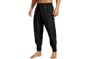 Runcati Mens Medieval Pirate Pants Renaissance Viking Ankle Ren Faire Pants Colonial Gothic Halloween Costume Trousers