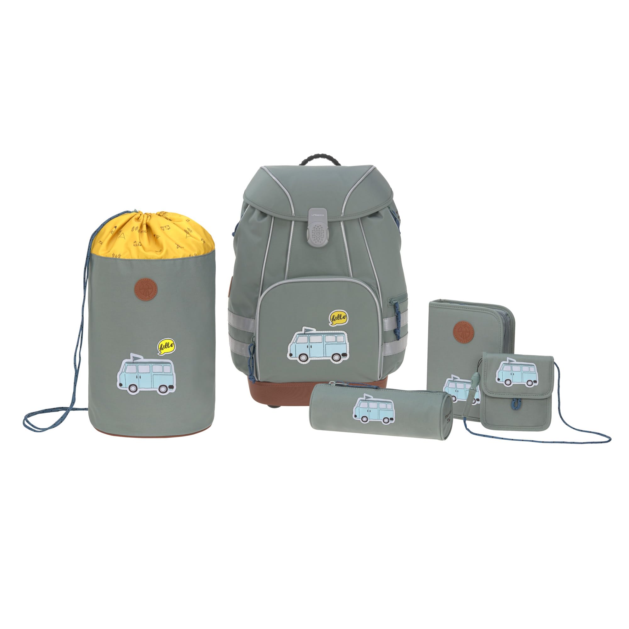 LÄSSIG Adventure School Bag Set 5 pieces, 40 cm, 15 L, Bus green