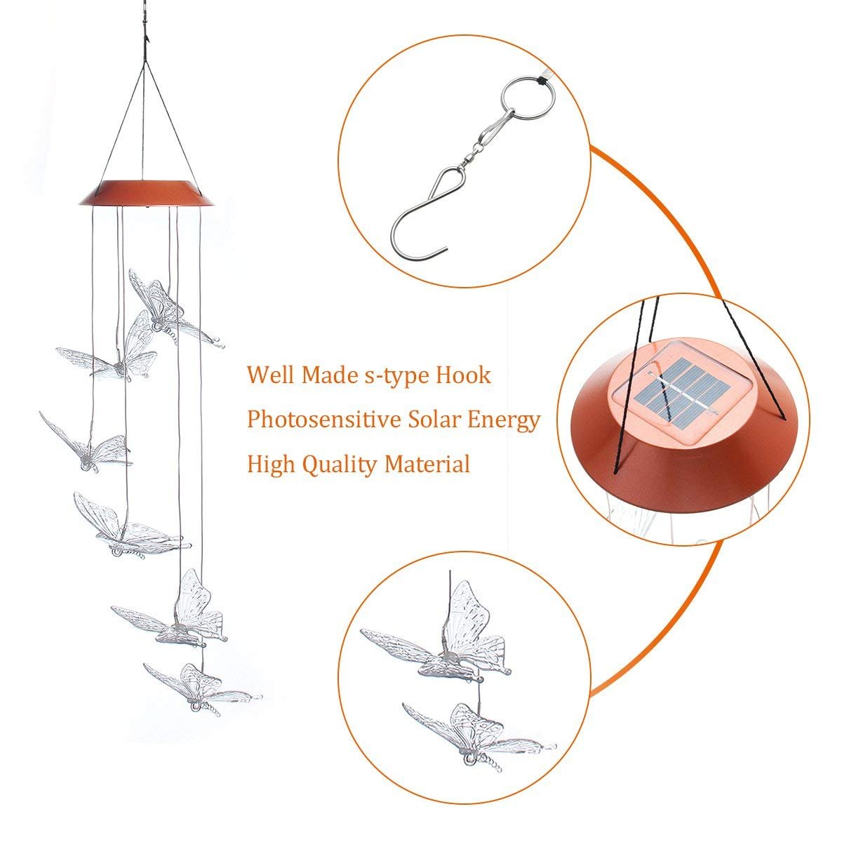 Color-Changing LED Solar Mobile Wind Chime, Pathonor LED Glowing Lights Waterproof Moon and Stars Wind Chimes For Home/ Party/ Night Garden Decor