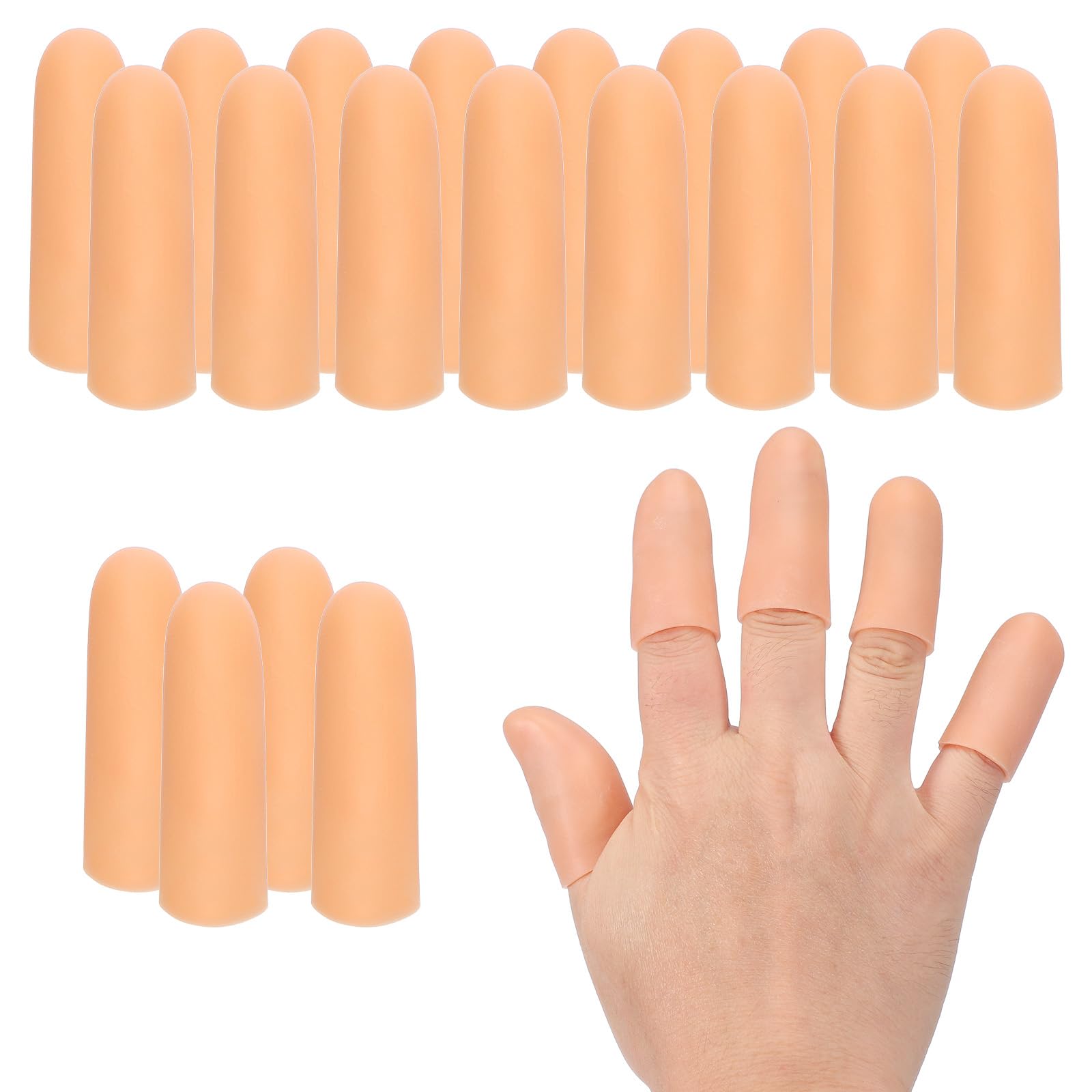 PATIKIL Finger Sleeve Protectors, 20pcs Silicone Finger Cots Cover Cap Thumb Guard Gel Finger Protection for Repair, Sports, 2"x0.6" Skin Color