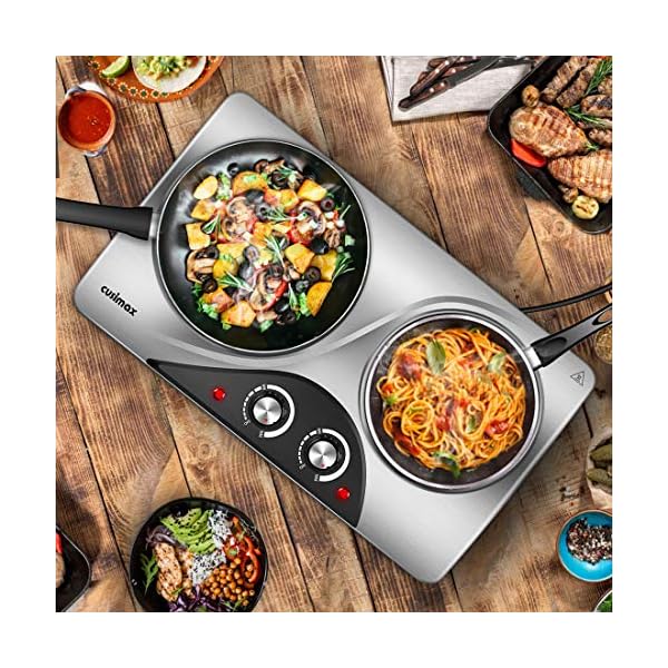CUSIMAX Electric Double Hot Plate for Cooking Portable Electric Hob, Cooktop Table Top Hob with 2 Cast Iron Portable Hob…