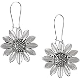Flower Earrings for Women Dangling - Silver Vintage Floral Drop Earrings, Boho Chic Style, Hypoallergenic Leverback Drop Dangle Earring Trendy Cute Gifts (B-Silver)
