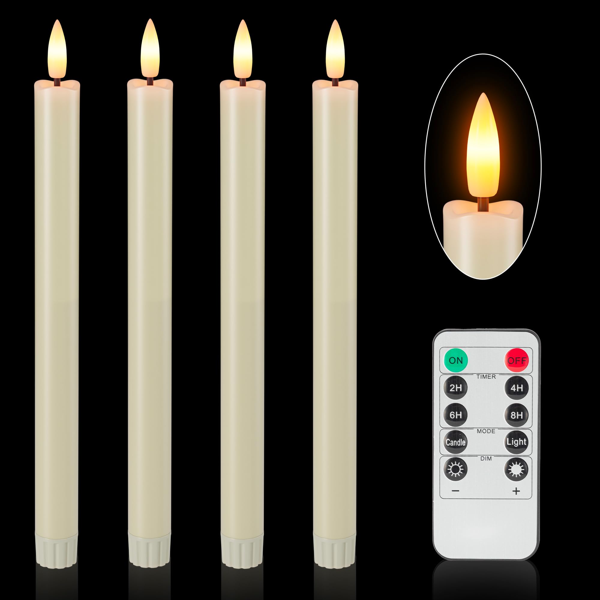 Photo 1 of Flameless Taper Candles Battery Operated, Ivory LED Candles with Flickering Flame, 10.23" Plastic Electric Candlesticks, Remote Control & Timer for Home, Wedding, Christmas Decoration (Set of 4)