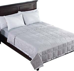 puredown® Lightweight Natural White Down Blanket for Bedding Satin Weave 100% Cotton Blue, Full/Queen Size