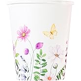Elyxio 100Pcs Flowers Butterfly Paper Cups Spring Floral Disposable Party Cups 9oz Watercolor Wildflowers Drinking Cups for Hot Cold Beverage Bridal Wedding Shower Shower Party Supplies