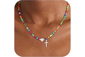 Fezodo Colorful Initial Necklaces for Girls Women Kids - Teen Girls Gifts Trendy Cross Cross Beaded Initial Necklace Dainty Letter Gifts Choker Necklace for Girl Jewelry