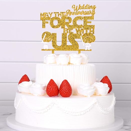 Gold Wedding Anniversary Cake Topper May The Force Be With Us Happy Anniversary Cake Topper Gift For Anniversary Party Amazon In Grocery Gourmet Foods
