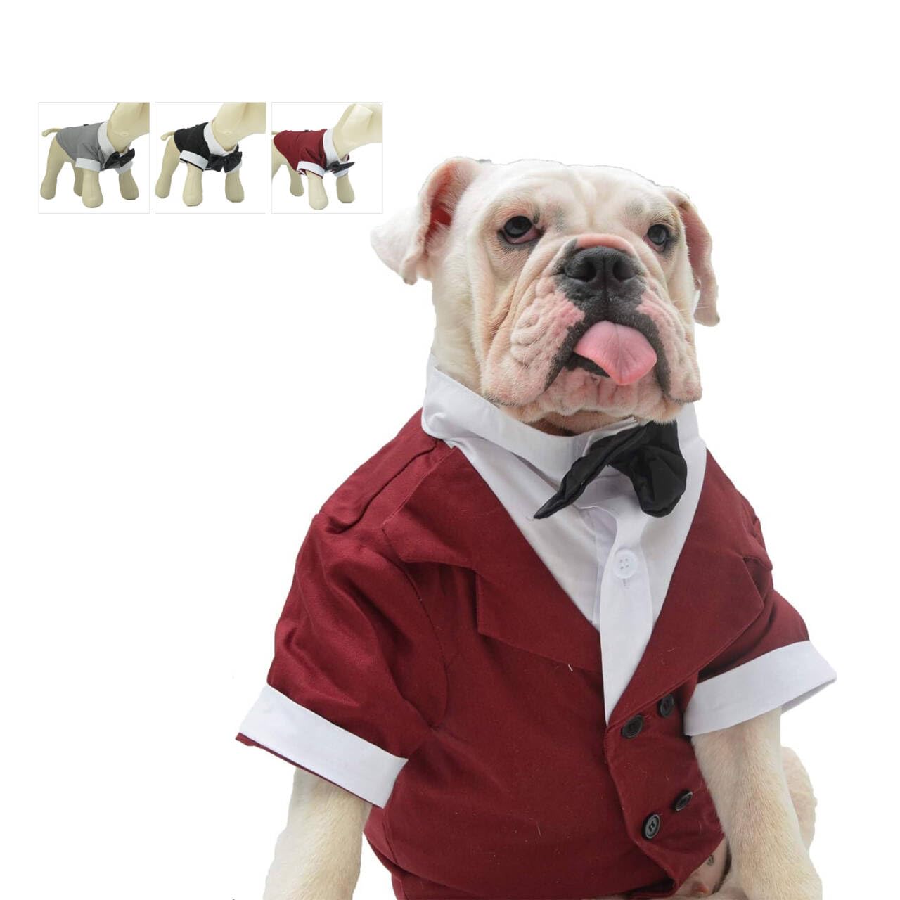 Lovelonglong Bulldog Costume Dog Suit Formal Tuxedo with Black Bow Tie Wedding Clothes for Pugs/French Bulldog/English Bulldog/American Pit Bull Brown B-L