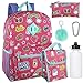 Girl's 6 in 1 Backpack Set With Lunch Bag, Pencil Case, Bottle, Keychain, Clip (Pink)