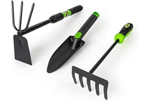 YIAD DRAGON HORSE Hoe Garden Tool Set, 3 Piece Handheld Gardening Tools includs Garden Hoe and Cultivator Combo, Mini Hand Rake and Trowel Outdoor Heavy Duty Tools for Weeding or Digging