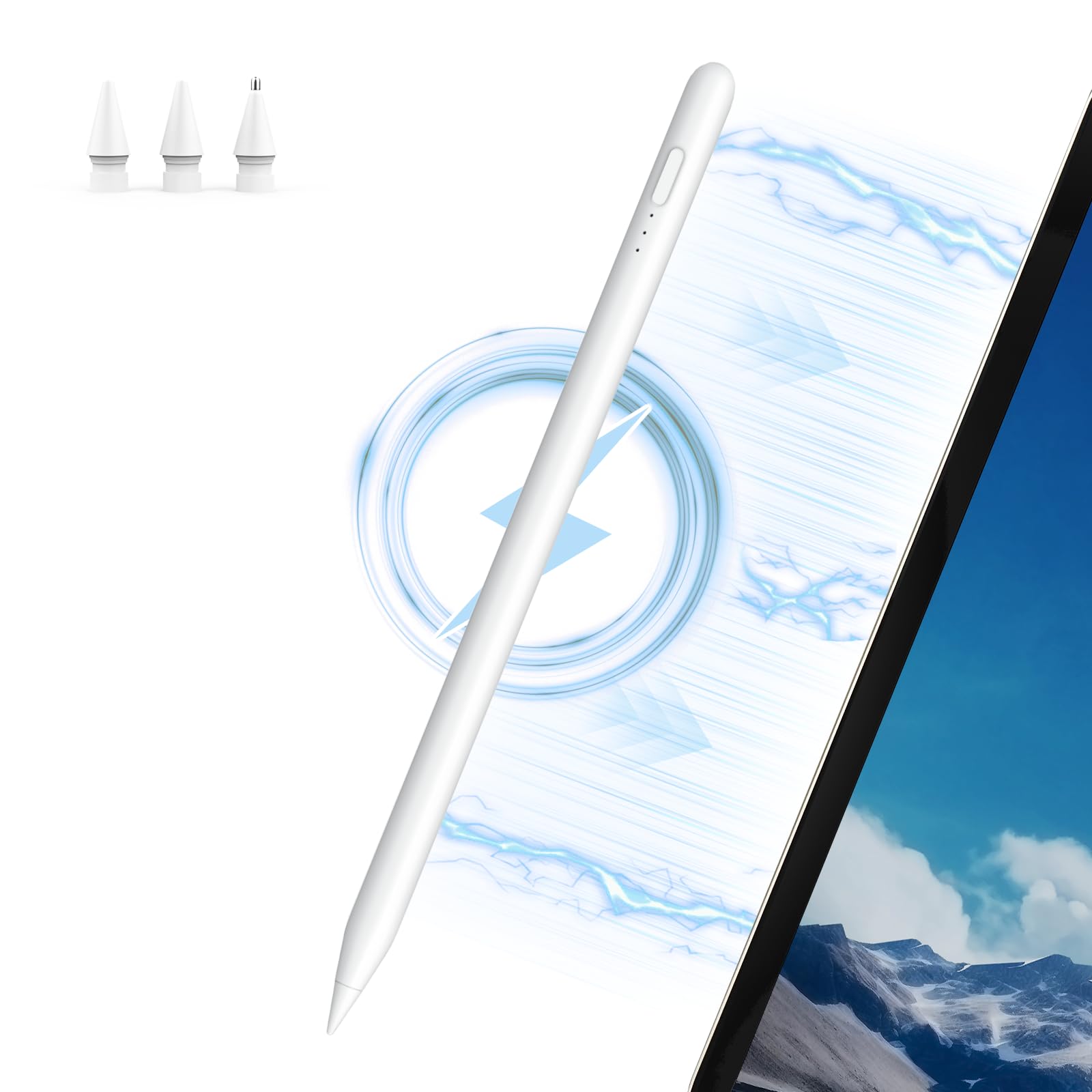 MEKO Stylus Pen for iPad with Magnetic Wireless Charging, 15 Mins Fast Charging iPad Pen, Palm Rejection, Tilt Sensitivity Pencil Compatible with i-Pad Pro 11"/12.9", Air 4/5, Mini 6 (White) — image 1