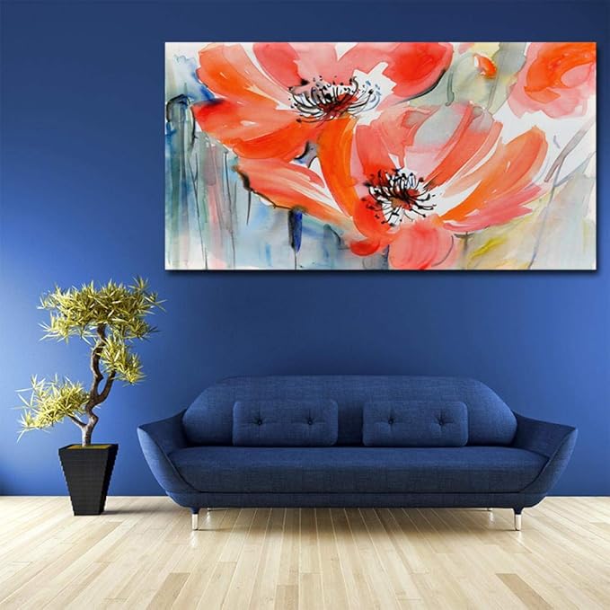 Suuyar Flores Modernas de Acuarela Pintura de Pared Flores de Amapola