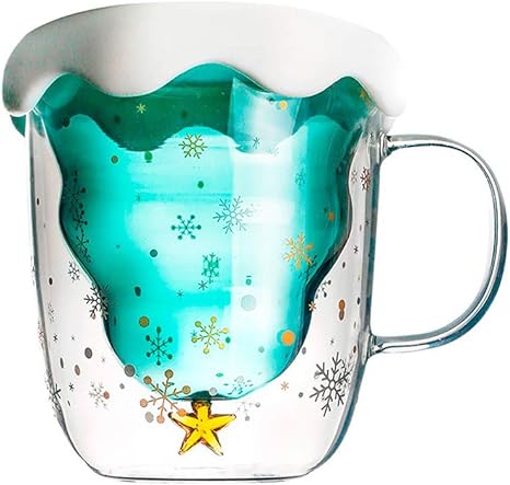 Amazon Biuuu かわいいクリスマスツリー ガラス コーヒーカップ 二重透明カップ ケーキ型 オンライン通販