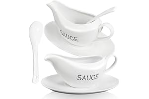 TLY 2 Sets Thanksgiving Gravy Boat Ceramic Sauce Boat 16OZ with Plates and Spoon for Salad Dressings, Creamer, Broth, Black Pepper Used at Weddings Parties Events Celebrations Thanksgiving or Daily Use