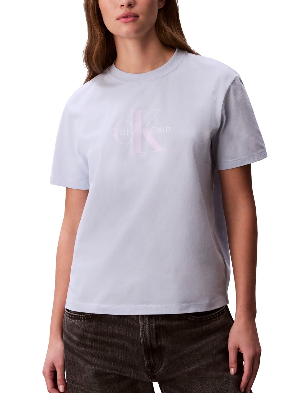 Calvin Klein Women’s Monogram Logo Crewneck T-Shirt Breezy Blue
