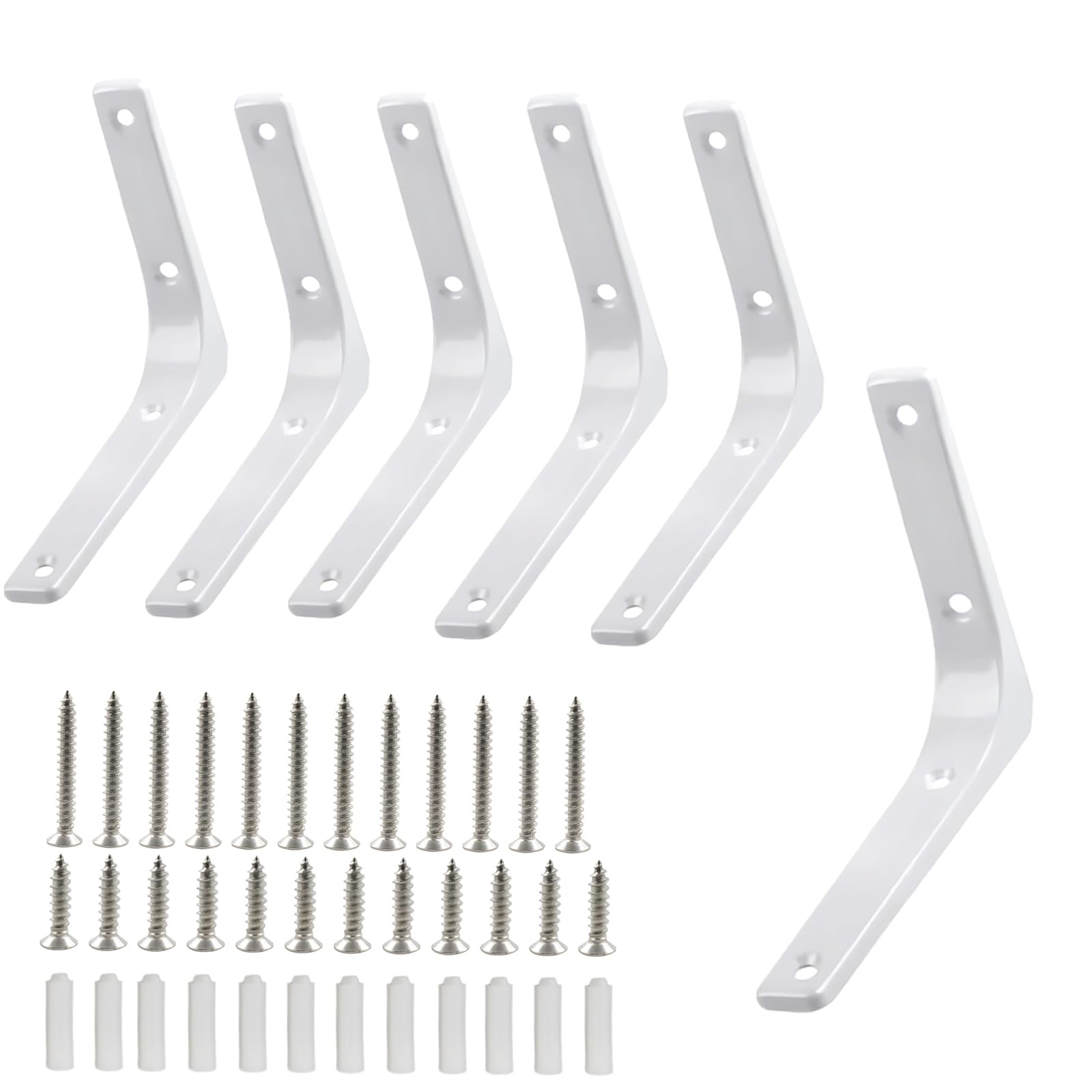 6 Pcs Metal Shelf Brackets - Corner Brace Angle Bracket Shelf Support - Wall Hanging 100mm*100mm, Bright White Finished