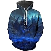 Hisayhe Mens Novelty Hoodie Dragon Graphic 3D Print Casual Sweatshirt Pullover