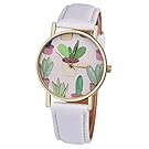 Wensltd Women Classy Cactus Pattern Plant Leather Band Analog Quartz Vogue Wrist Watch (White)