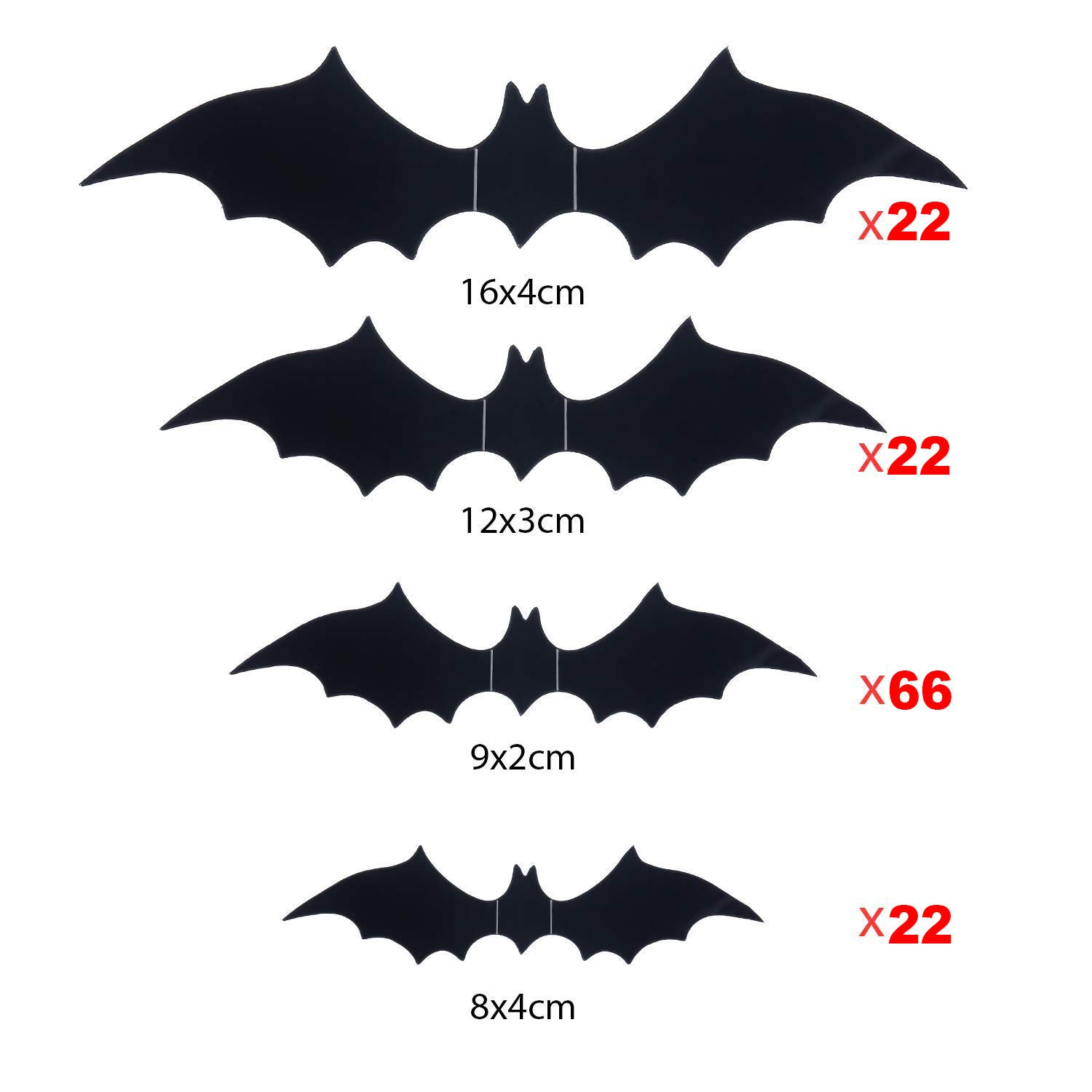 TissueDeep 132pcs Halloween 3D Bats Wall Decal Decorative Scary Wall Sticker, 4 Size, Halloween Eve Decor Home Window Decoration Set Party Supplies
