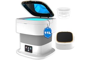 KWIWIS Portable Washing Machine, Mini Washing Machine, Foldable Small Washing Machine with Spin Dryer, 11L Large Capacity, Collapsible Laundry Washer, Apartment, RV, Baby Clothes, Underwears, Socks (Grey)