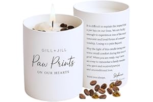 GILL + JILL Premium Paw Prints Pet Memorial Candle – Dog Memorial Gifts for Loss of Dog, Pet Loss Sympathy Gift, Paraffin-Free Soy Wax with Tiger’s Eye, Clear Quartz & Coffee Beans – Thoughtful Remembrance Gift
