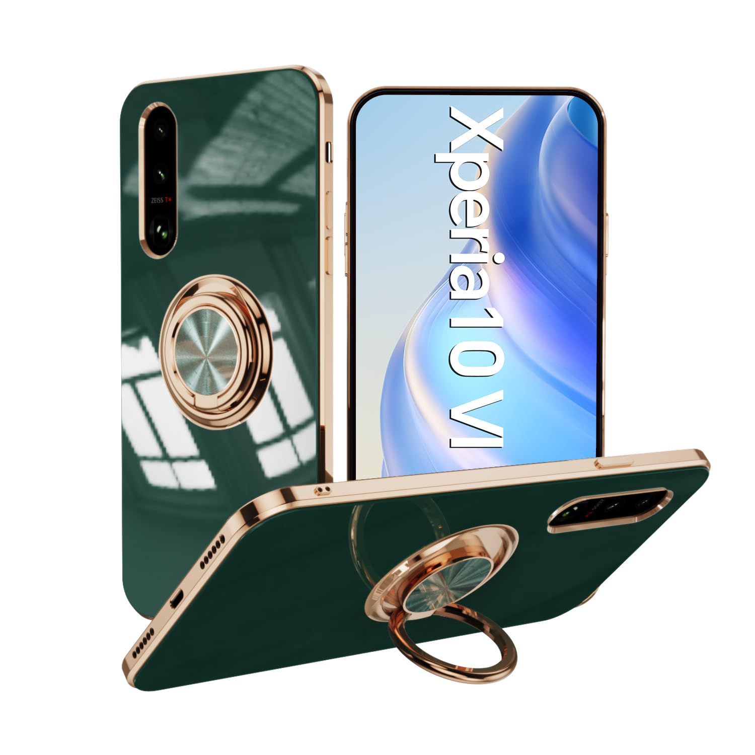 Sawiqpd Sony Xperia 10 VI Case (6th Gen), TPU Silicone Soft Material Phone Case with Ring Kickstand Shockproof Cover Support Magnetic Car Mount Slim Protective Case for Sony Xperia 10 VI, Dark Green