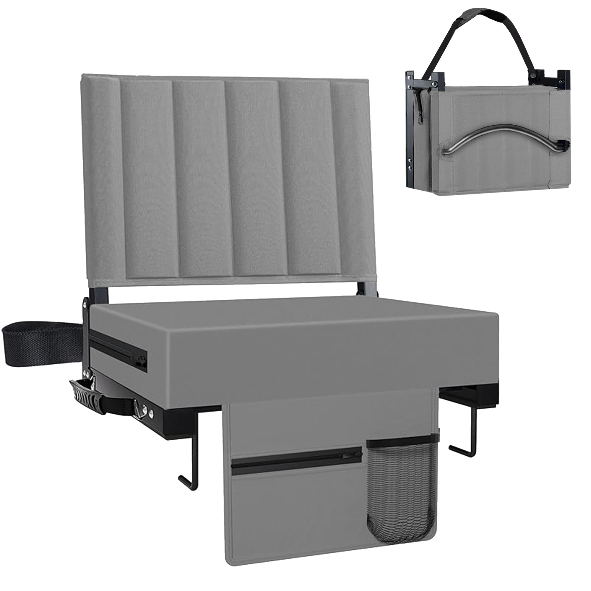 Aliphon Stadium Seat for Bleachers with Back Support and Cushion, Bleacher Seats with Shoulder Strap and Cup Holder, Padded Portable Folding Comfort Stadium Chair, for Sports Events, Grey (1pcs) Image