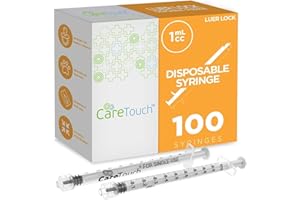 Care Touch CTSLL1-VC Syringe with Luer Lock Tip, 1ml, 100 Syringes without a Needle