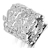 3 PCS Filigree Band Bridal Sets - Hollow Floral Vine Swirl Wave Promise Eternity Wedding Band Stackable Rings for Women