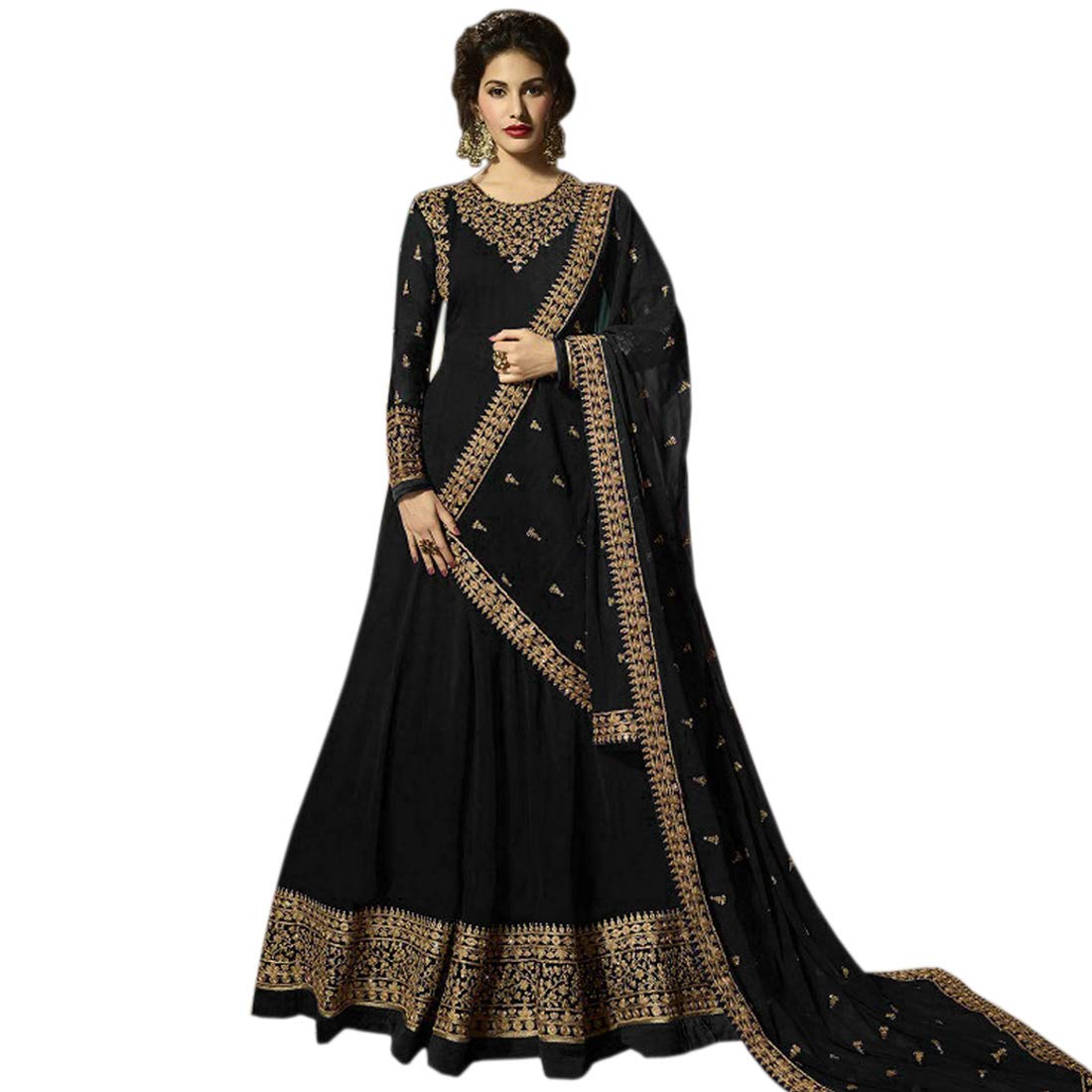 ank women's georgette long anarkali semi stitched salwar suit with dupatta