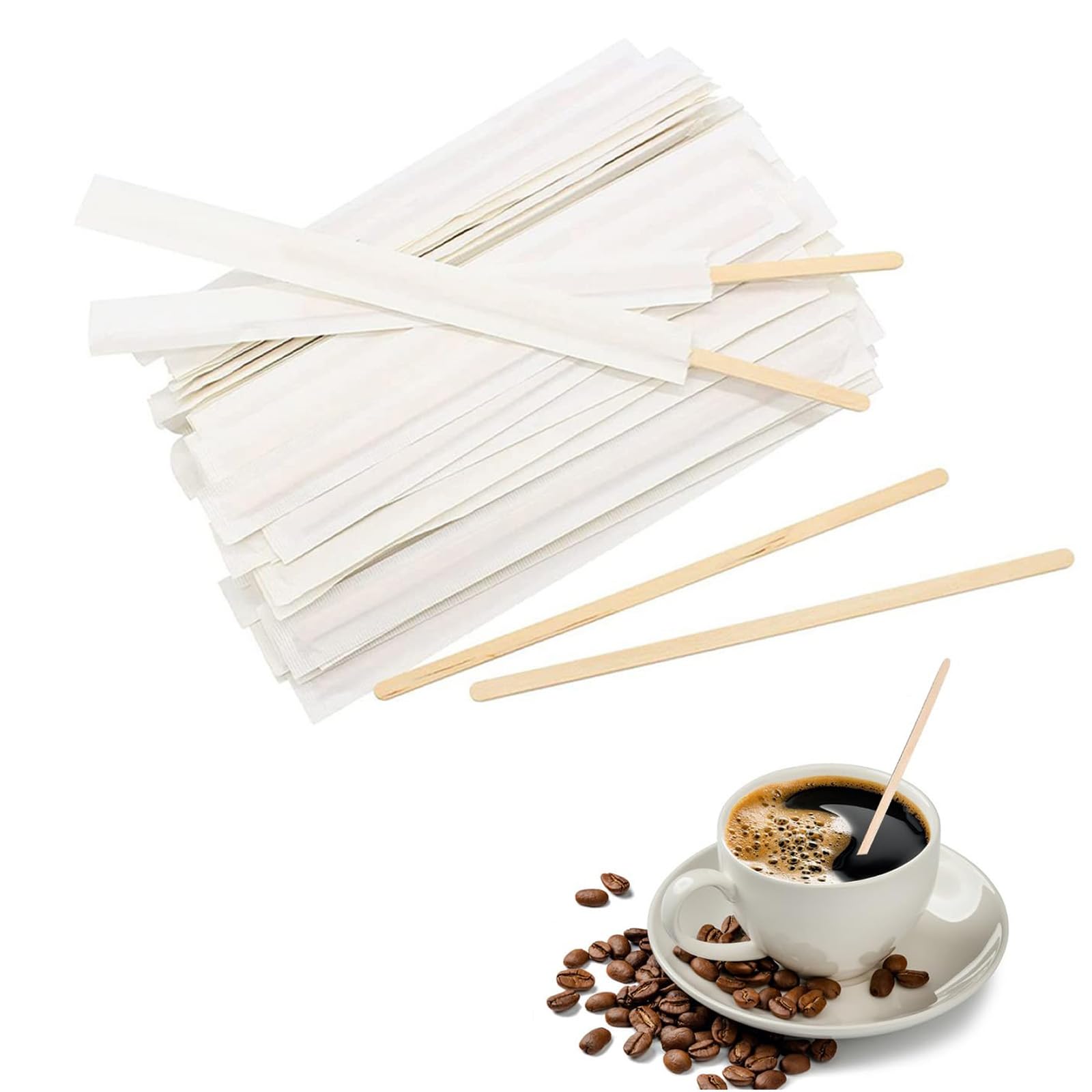 Coffee Stir Sticks,200Pcs Coffee Stirrers Individually Wrapped Eco Friendly Biodegradable Birchwood Coffee Sticks for Craft Hot Drinks Eco-Friendly and Sturdy(14CM)